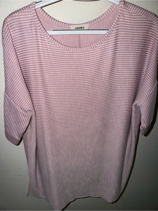 ADORA Tops - ADORA Pink and White Striped Knit Tee